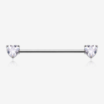 Brilliant Heart Sparkle Ends Industrial Barbell-Clear Gem